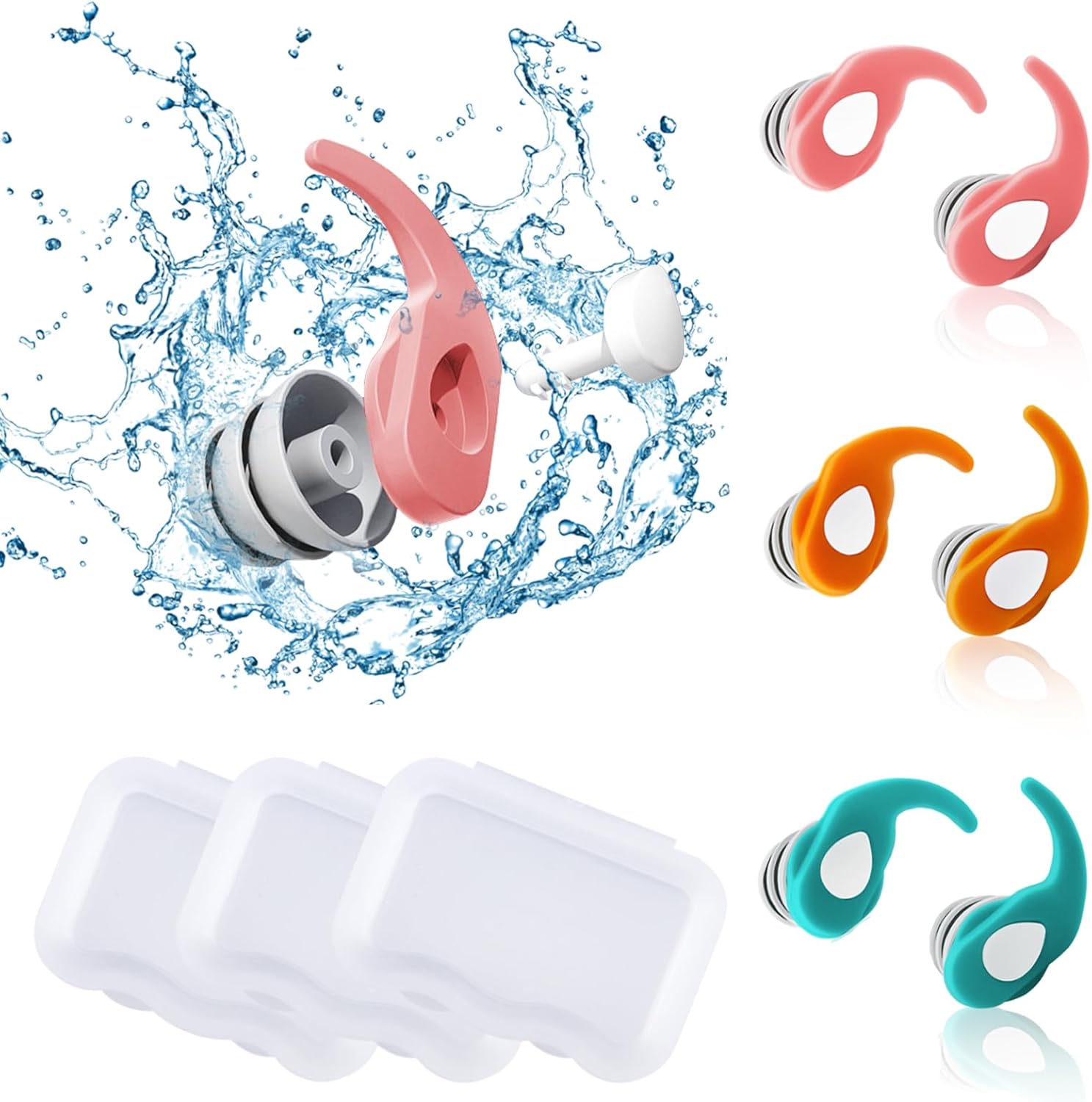 3 Pairs Swimming Ear Plugs for Adults/Kids,Soft Silicone