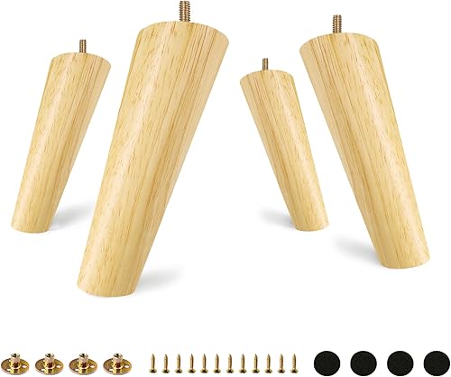Miniatura 57 de FoDau770 Patas de Muebles de Madera de Caucho de 9 Pulgadas, Patas de Madera Rectas Cónicas de Mediados de Siglo para Sofá, Juego de 4, Patas