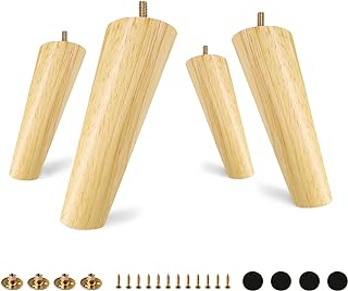 FoDau770 Rubber Wood Furniture Legs 6 Inches, Slant Tapered Wood Feet Mid Century Sofa Legs Set of 8, 5/16" UNC Furniture Feet Replacement Parts for Cabinet Couch Dresser Chair Ottoman Table