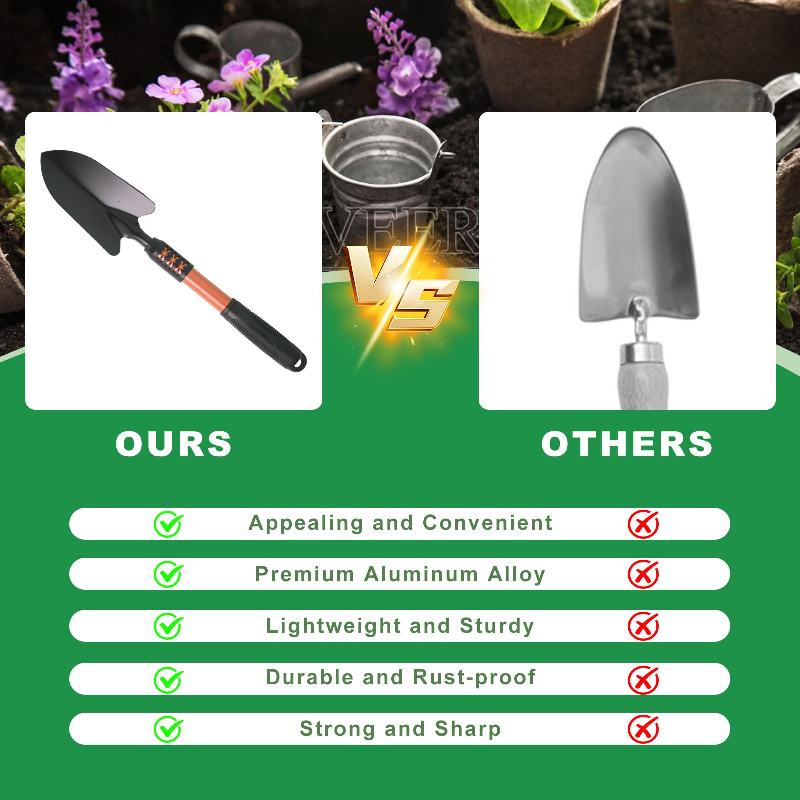Juego de herramientas de jardín, paquete de 5 herramientas de jardinería, cultivador de mano resistente de acero inoxidable, azadas, pala, para plantar, excavar, regalos de jardinería para mujeres