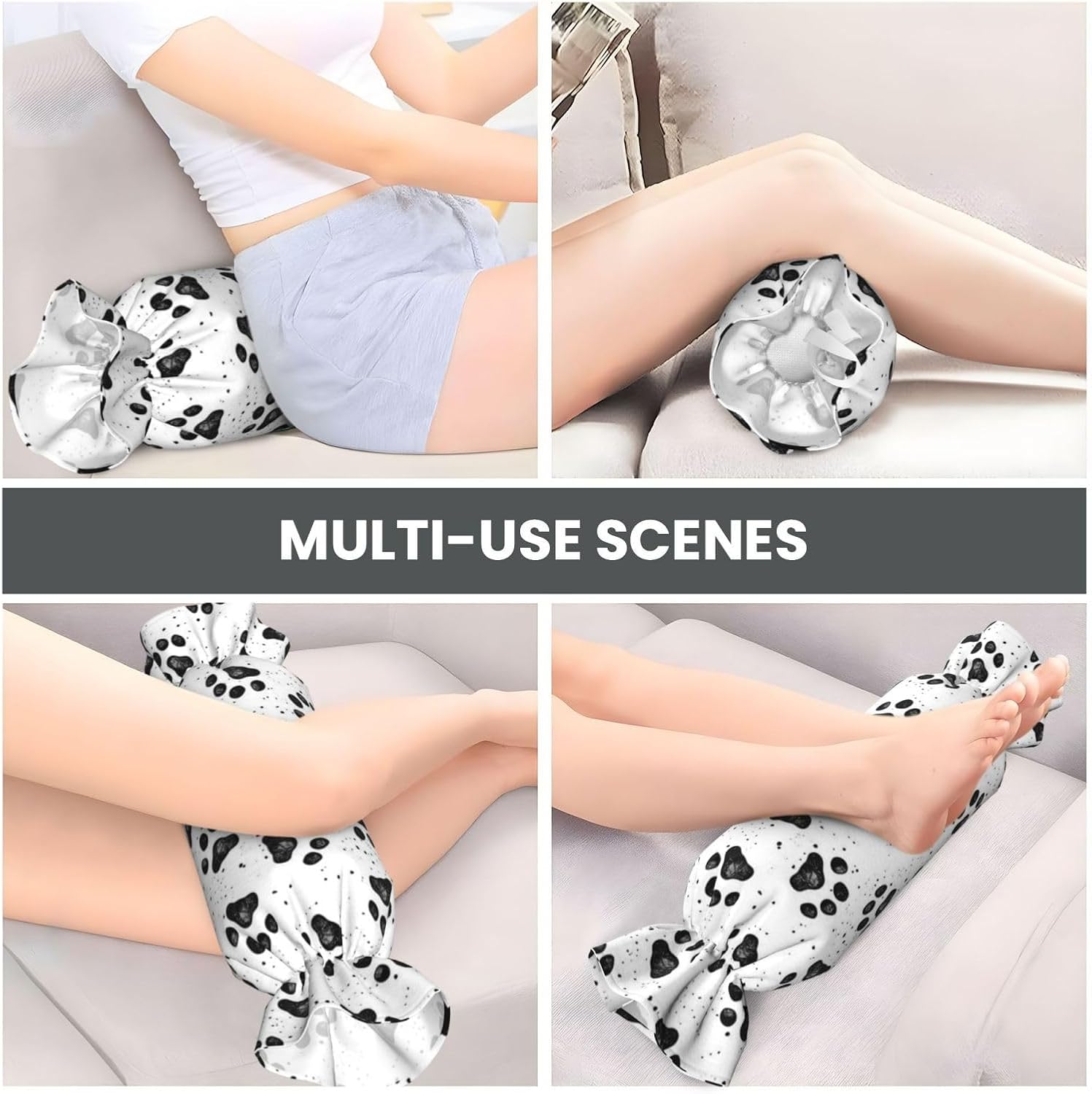 犬の足跡パターンプリント キャンディ円筒形の実用的な枕 多用途 快適 寝室 リビングルーム 旅行