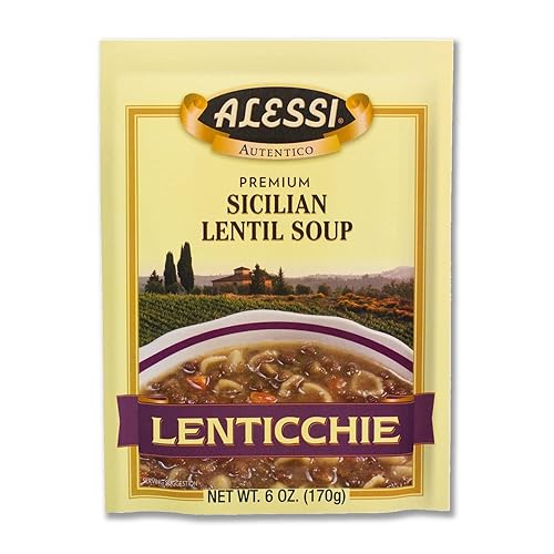 Alessi Autentico Premium Soups, sabores tradicionales, 6 onzas (Lenteja siciliana, paquete de 1)