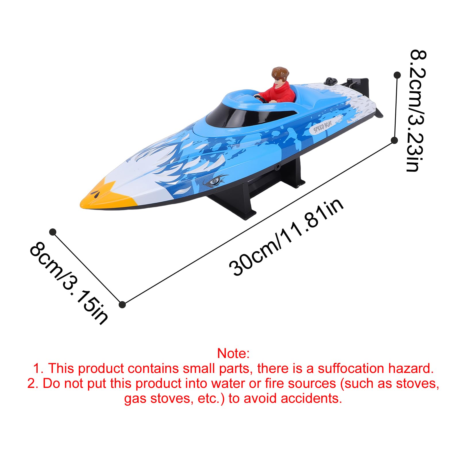 Ferngesteuertes RC Boot, 25 Km/h Hochgeschwindigkeit Speedboat Rennboote, 2,4 GHz RC Boot mit LED Leuchten, Niederspannungsalarm, Automatischer Rückstellung mit Einem klick (Blau)