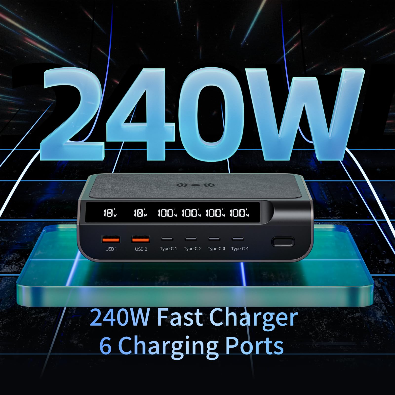 Amazon.com: Compact 240W USB C GaN Charger - 6 Ports With Digital