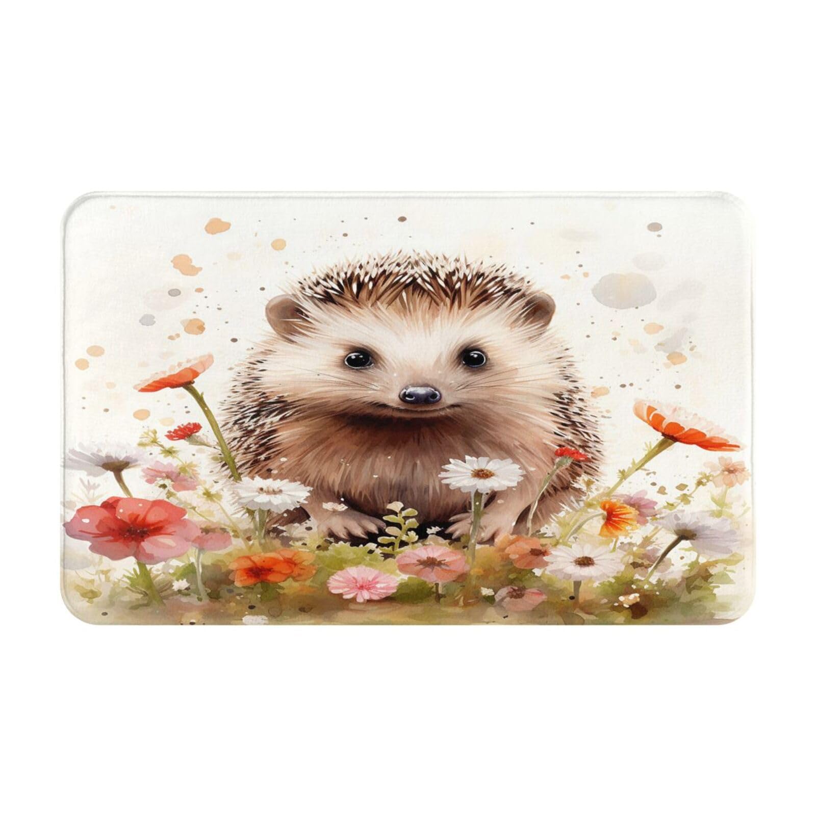 Mexpekil Door Mat Cure Hedgehog Front Doormat for Outside Entrance Patio Porch, Flower Floral Floor Mat Entrance for Indoor Bedroom Bathroom Kitchen Home Decorative