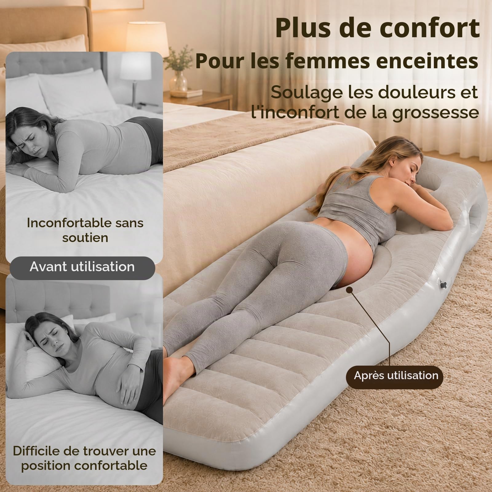 Matelas Gonflable pour Femme Enceinte, Oreillers De Grossesse pour Dormir