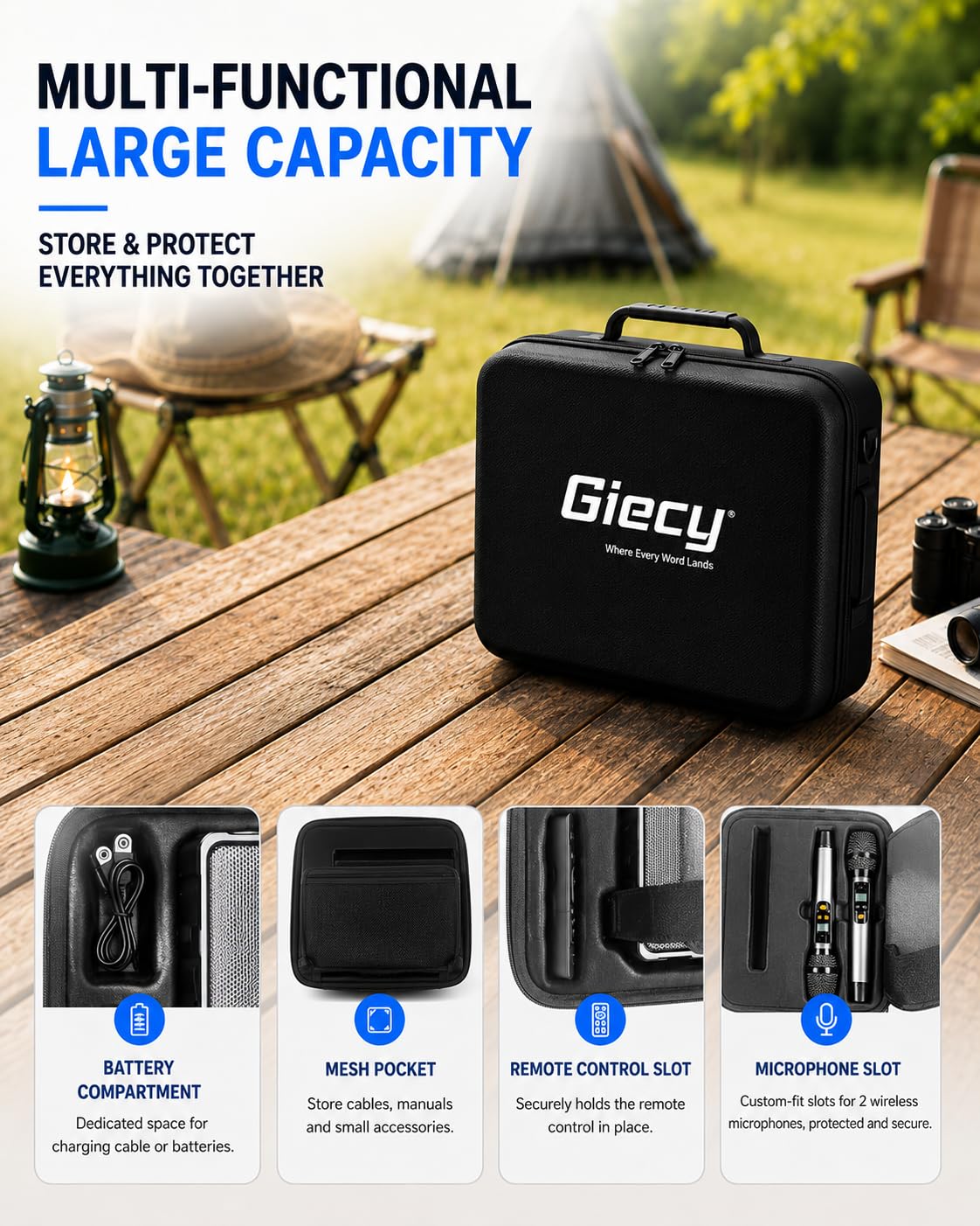 Amplificateur De Voix Portable avec Microphones sans Fil UHF et Sac de Transport,Machine Karaoké avec Renforcement des Basses, USB/TF/AUX/FM,Enceinte Bluetooth pour Adultes et Enfants