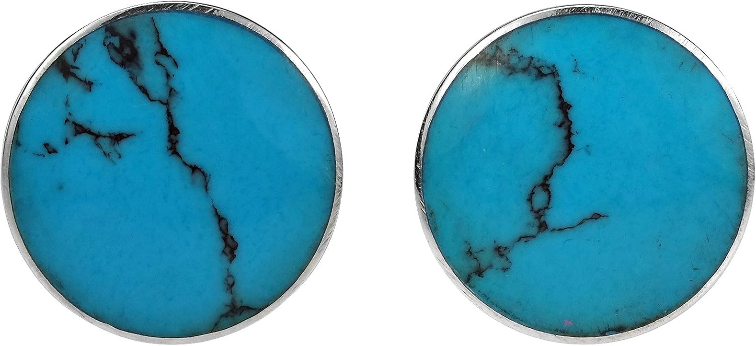 AeraVida 13mm Round Sterling Silver Stud Earrings | White Mother of Pearl Red Green or Blue Turquoise Black Onyx or Abalone Shell | Elegant Push Back Jewelry for Women in Shiny .925 Silver