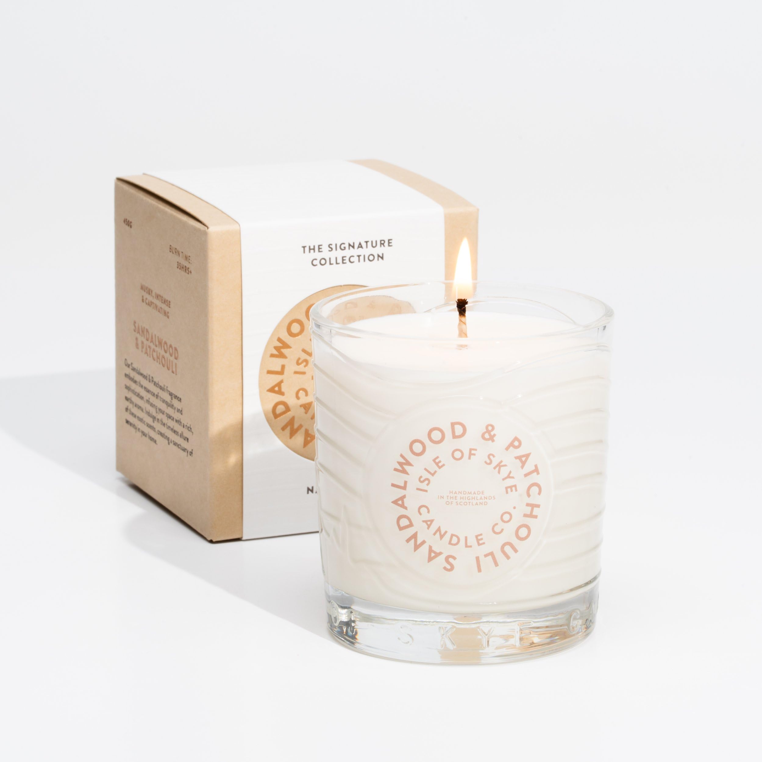 Isle of Skye Candle Company Petite bougie dans contenant en verre Bois de santal et patchouli, Blanc