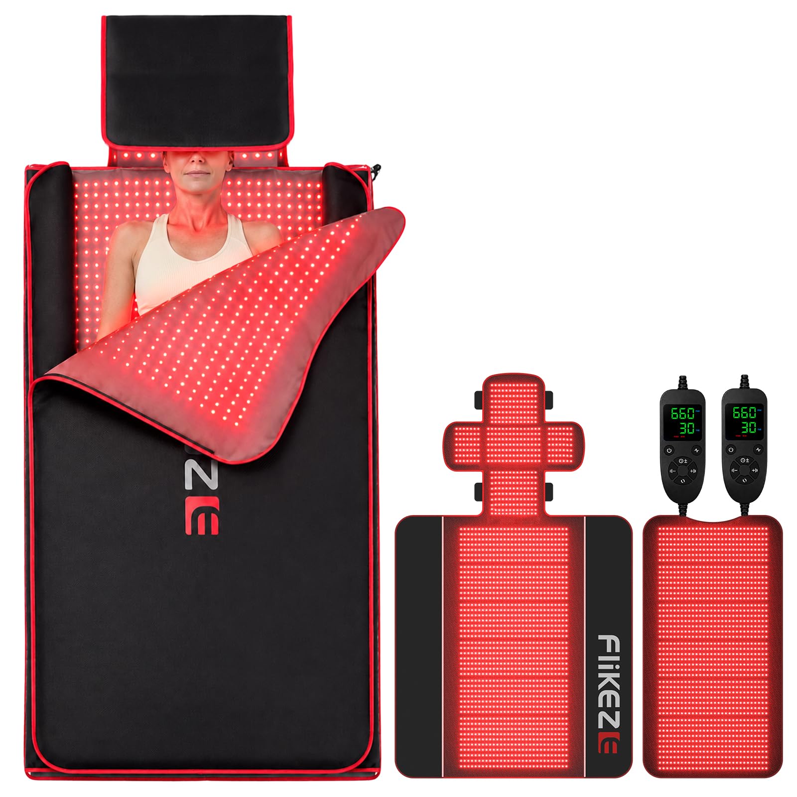 FLIKEZE Alfombra bienestar luz roja cuerpo y rostro 3034 LEDs 660nm/850nm | Alfombra de bienestar con luz roja, pulsaciones y temporizador regulable, apta para personas y mascotas domésticas