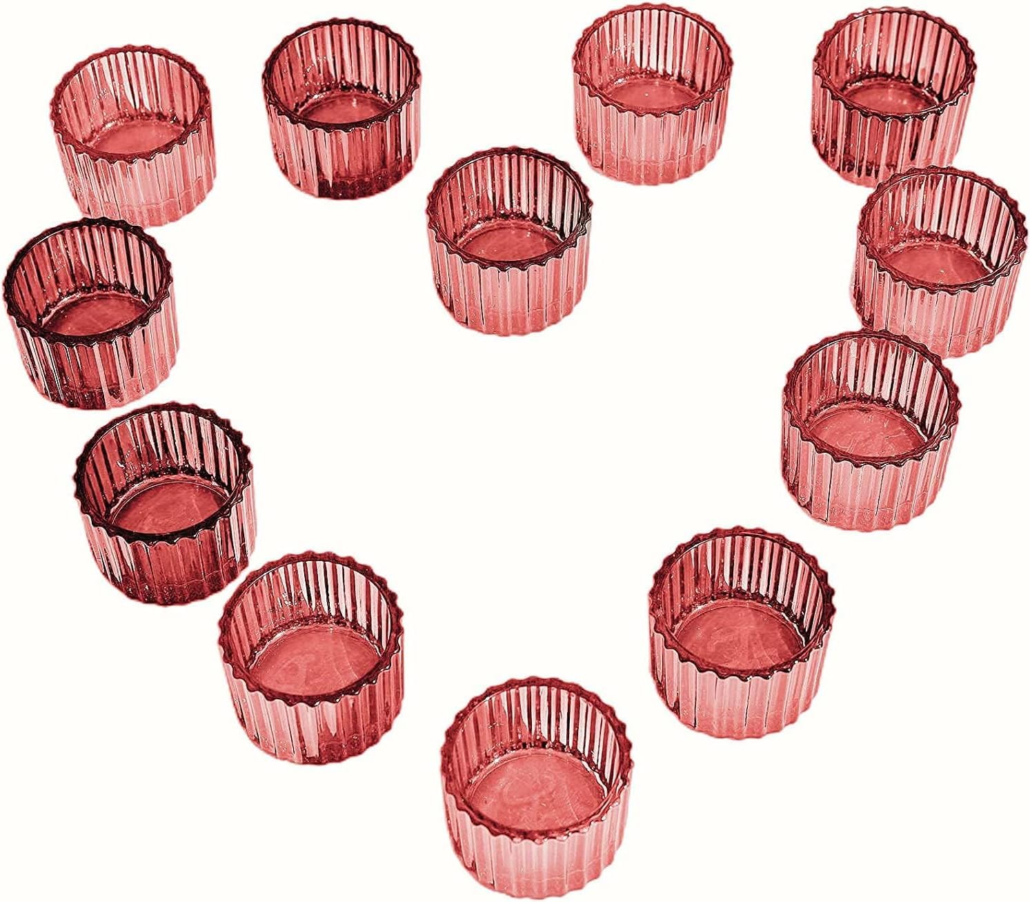 Vohocandle Rose Gold Tea Light Holders set of 12 for Valentines Day Ribbed Tealight Holders Glass for Wedding Cute Votive Candle Holder for Room Decor (3.5cmH *5cmW) - Image 4