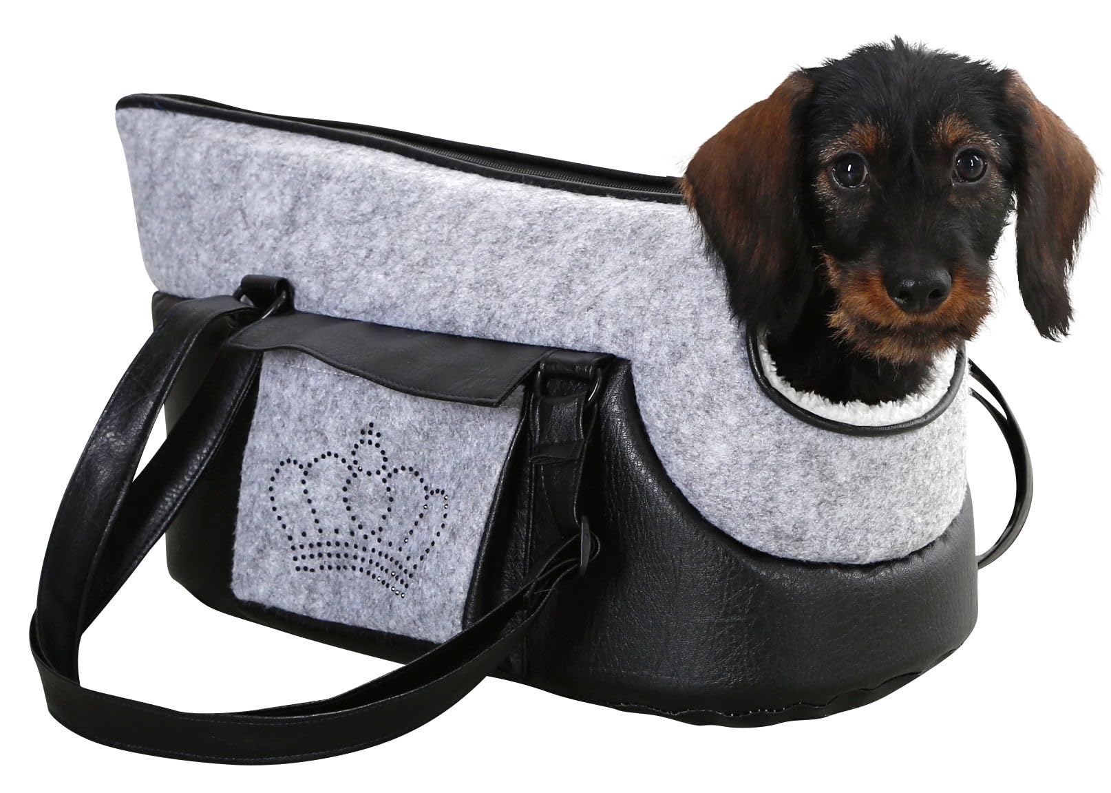 Hondentas, handsfree reistas, transportbox, met zijzakken, kattentas, met verstelbare schouderriem, grafiet, L: 25 x 43 x 27 cm