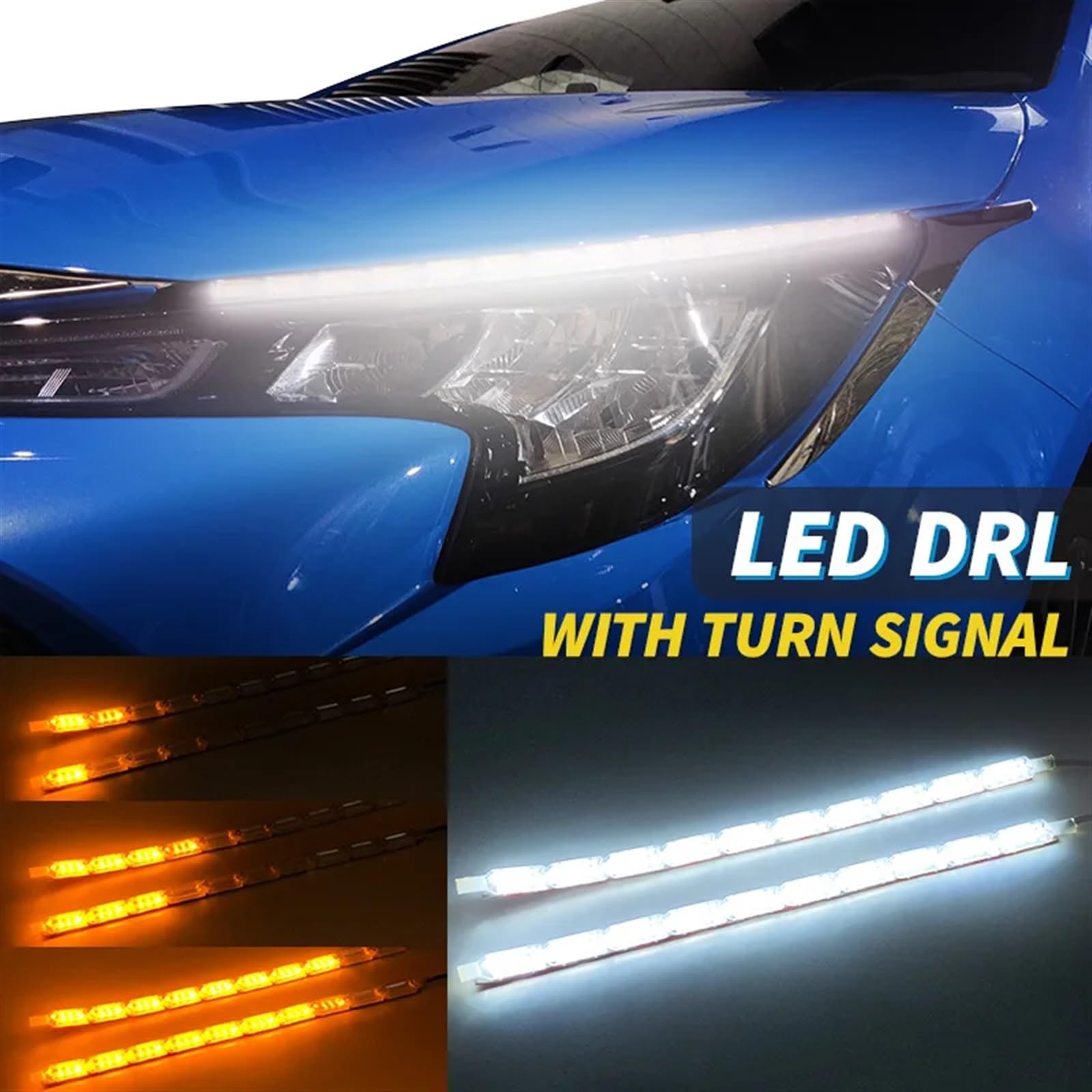 Señales De Giro Dinámicas 2 Uds LED DRL 12V Tiras LED Diamante Secuencial Ámbar Blanco Luces Circulación Diurna Intermitentes LED para Coche (Color : White to Amber, Tamaño : 18cm)