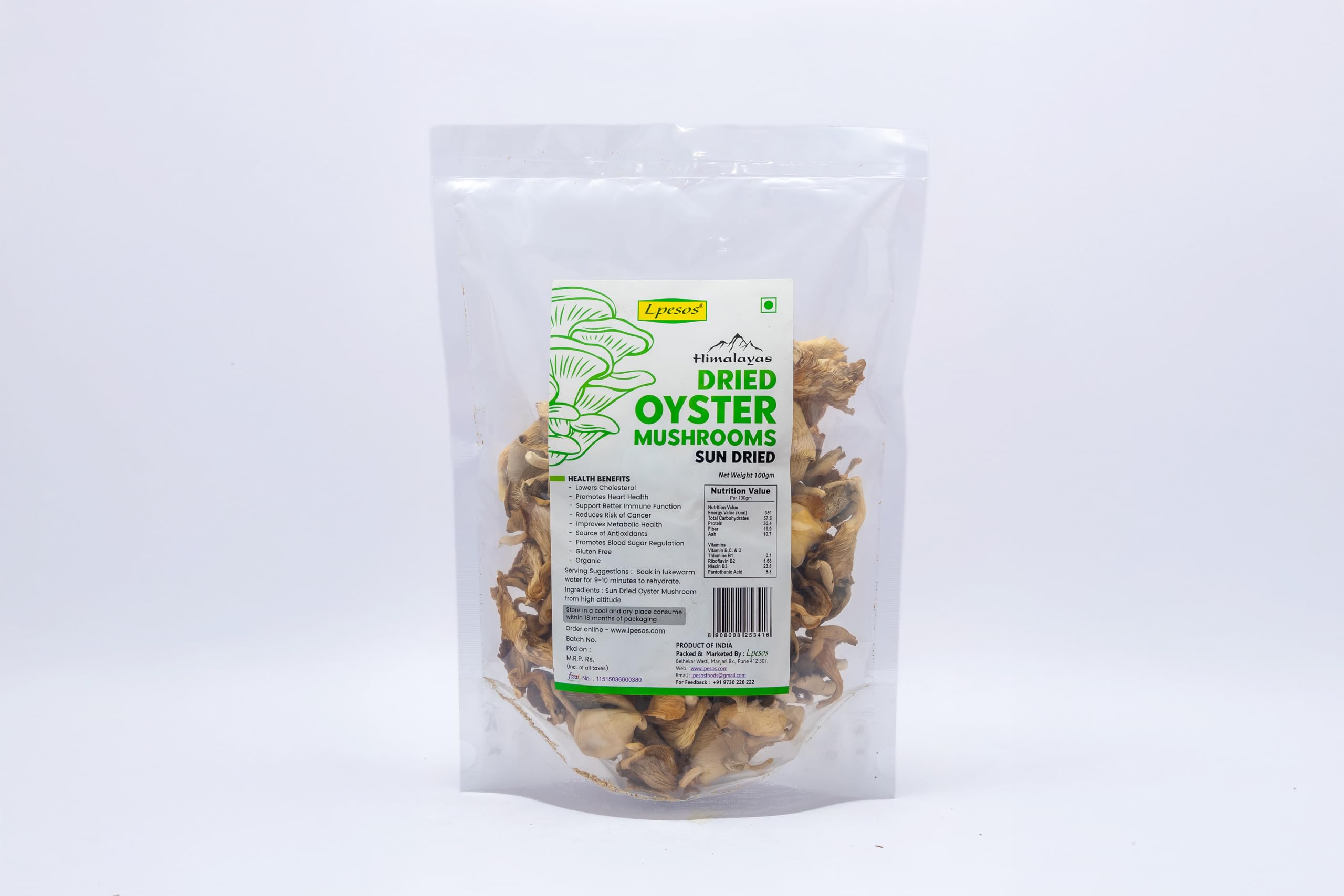 LPESOS Sun Dried Oyster Mushroom Cholesterol Free High in Protein -100 Gm 1