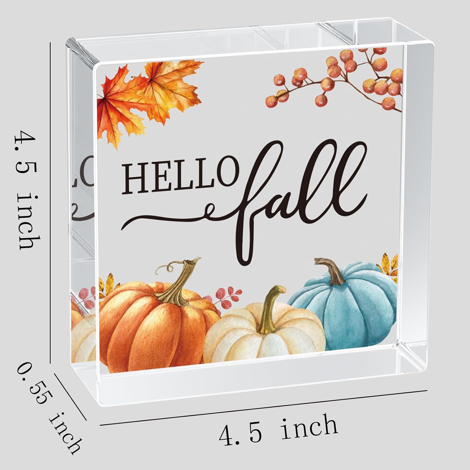 Fall Decorations for Home Fall Decor Home Room Pumpkins Leaves Acrylic Table Sign Rustic Shelf Desk Office Decor Season Sign House Warming Gifts 4.5 x 4.5 Inch