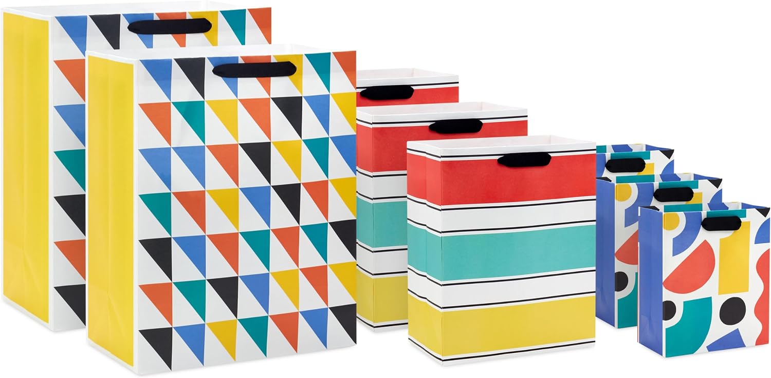 Hallmark Assorted Gift Bags (8 Bags: 3 Small 6", 3 Medium 9", 2 Large 13")