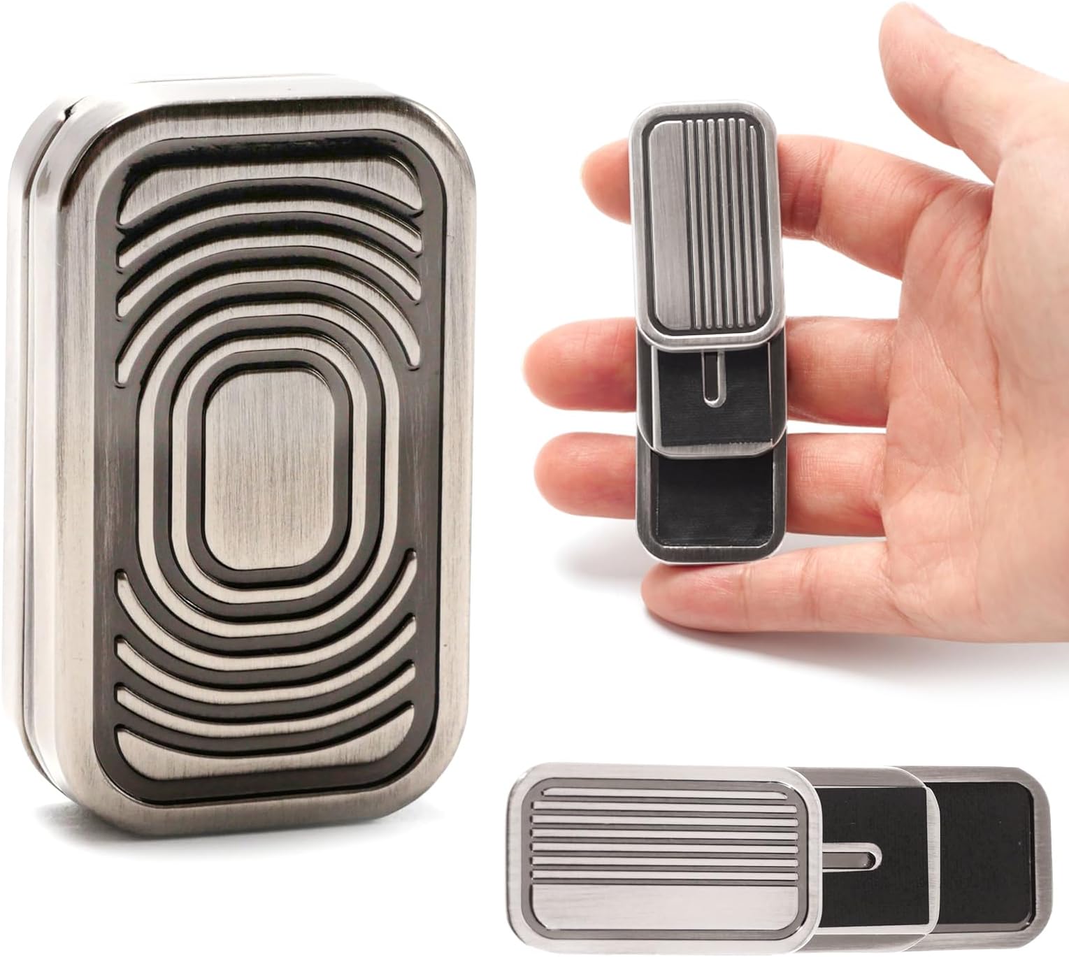 VANANA Metal Fidget Slider, Magnetic 3 Layer Push Card Fidget Toy for Adults, Anxiety Stress Relief, Haptic Coin Gadgets Office Desk Toys Gift (Silver)