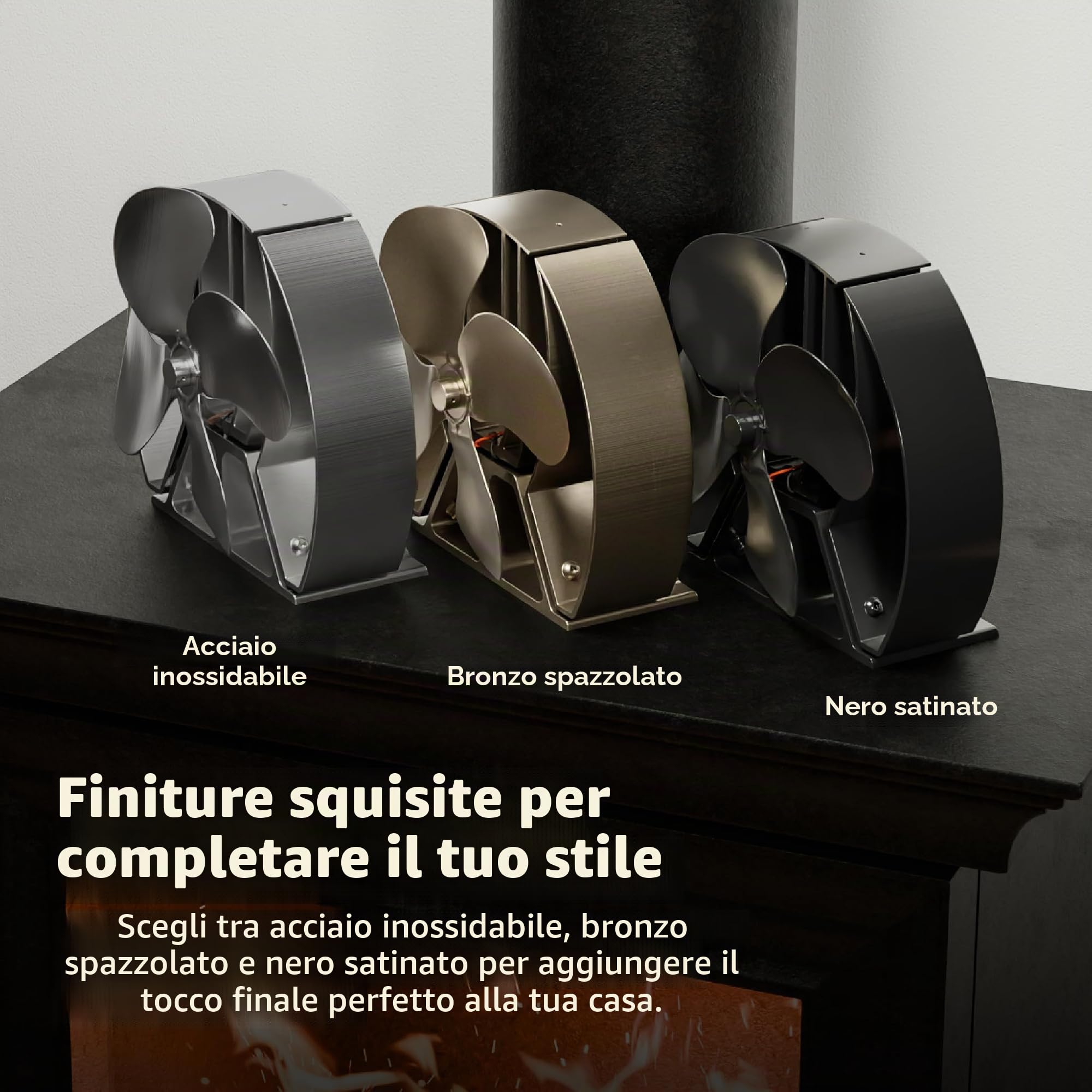 Forest Master Ventilatore per stufa Viking avanzato, potente design a 4 pale per una circolazione del calore ecologica in stufe a legna e caminetti (nero satinato, Viking Air)
