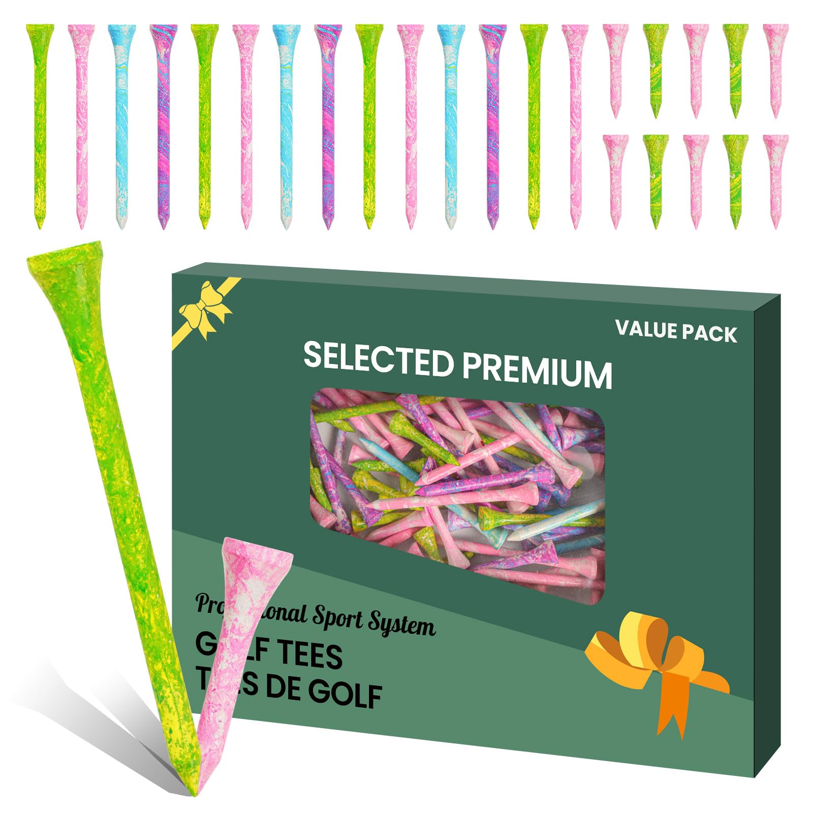 Amy Sport Golf Tees Wooden Stylish Painted 50 Pack