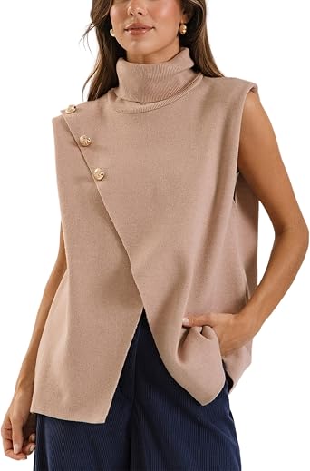 Lianlive Womens Turtleneck Sweater Vest Sleeveless Knit Pullover Tops Casual Loose Knitted Tank Top Trendy Outfits 2025