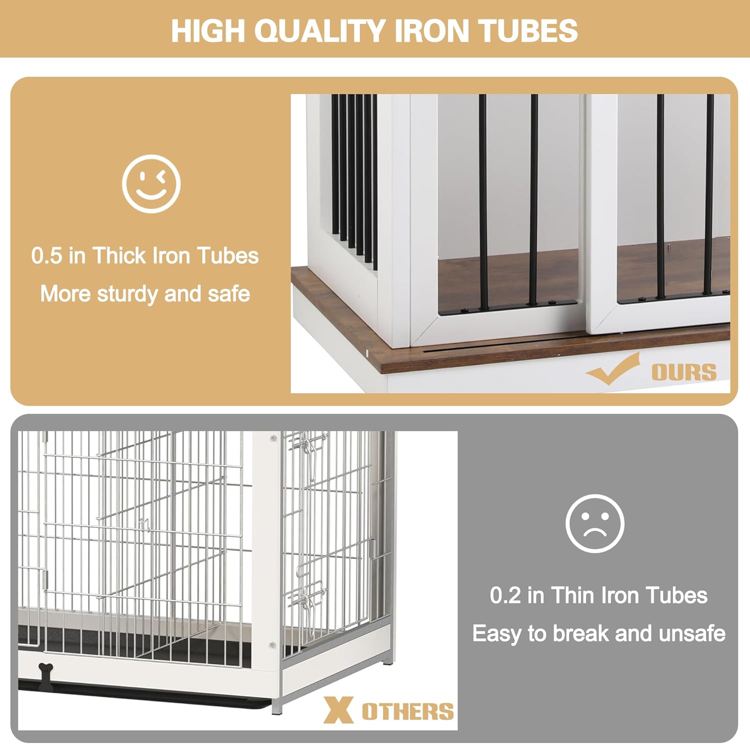 Sunseen Dog Crate Furniture with Divider,Wooden Dog Kennel End Table,Large Breed Dog House Indoor for One Large Dog or Two Small Dogs,Double Doors,47''W*24''D*35''H,White