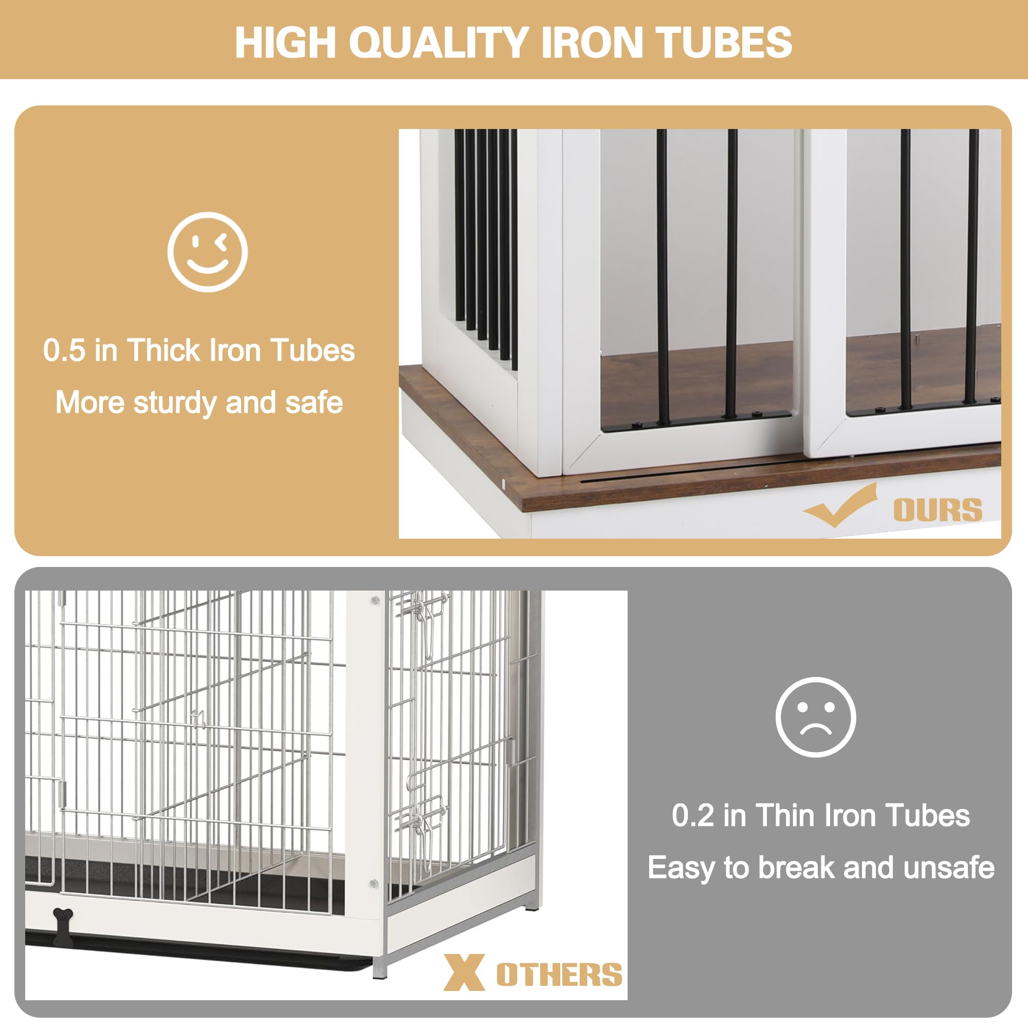 Sunseen Dog Crate Furniture Large Breed Wooden Dog Kennel with Room Divider & 3 Drawer,Double Doors Heavy Duty Dog Crate End Table Indoor TV Stand for Small Medium Large Dog 72''W*24''D*35''H,Black - image 6