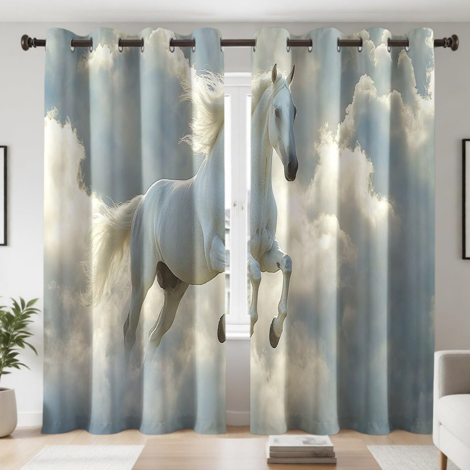 Rideaux Occultants Thermiques Lot de 2, 140L X 175H cm Nuage Animal Isolation Thermique, pour Salon Chambre Balcon Cuisine