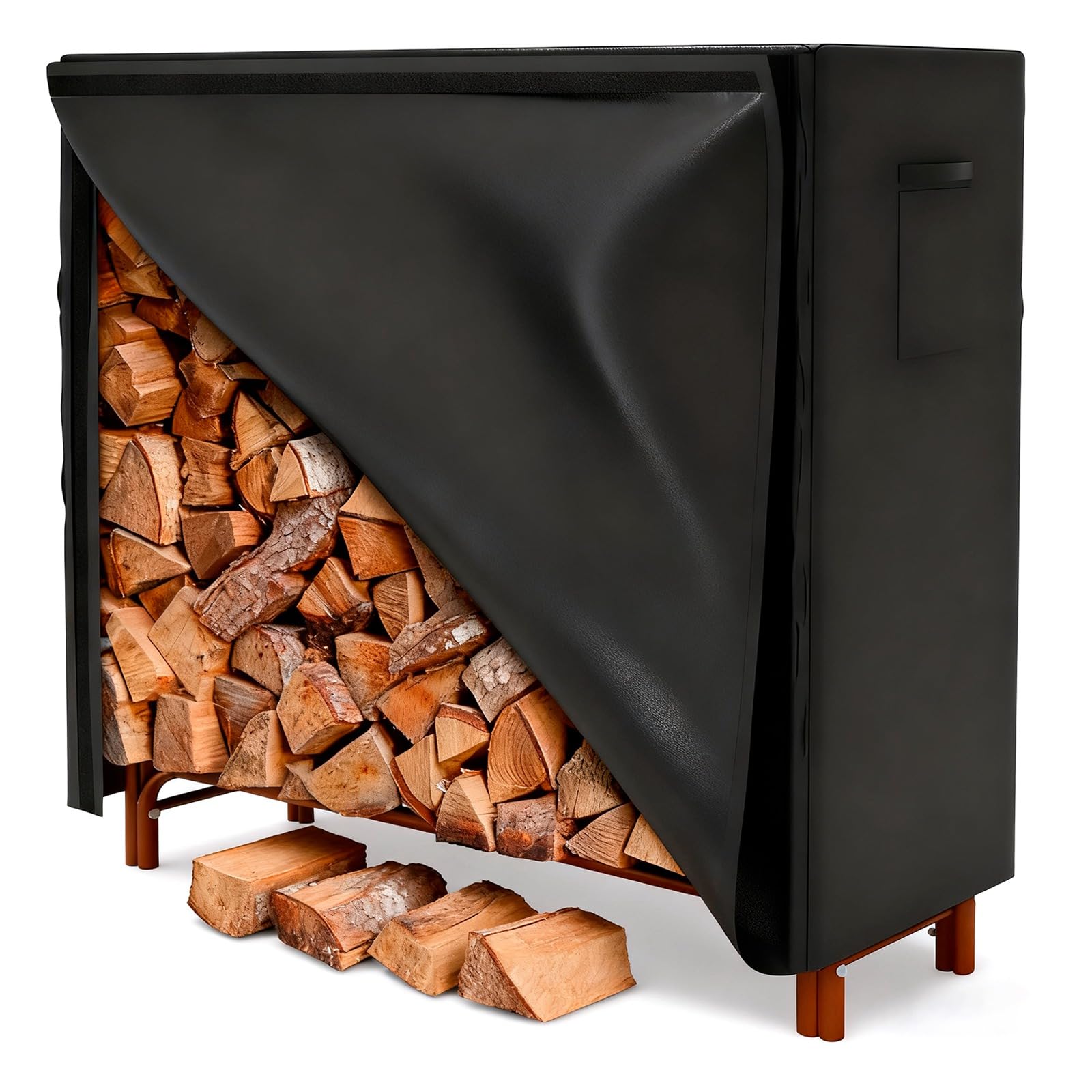 XhuangTech 4FT Firewood Log Rack Cover, Heavy Duty 420D Logs Store Cover Waterproof Large Capacity, Outdoor and Indoor Wood Holder Stand Covers for Fireplace Garden Patio, Black
