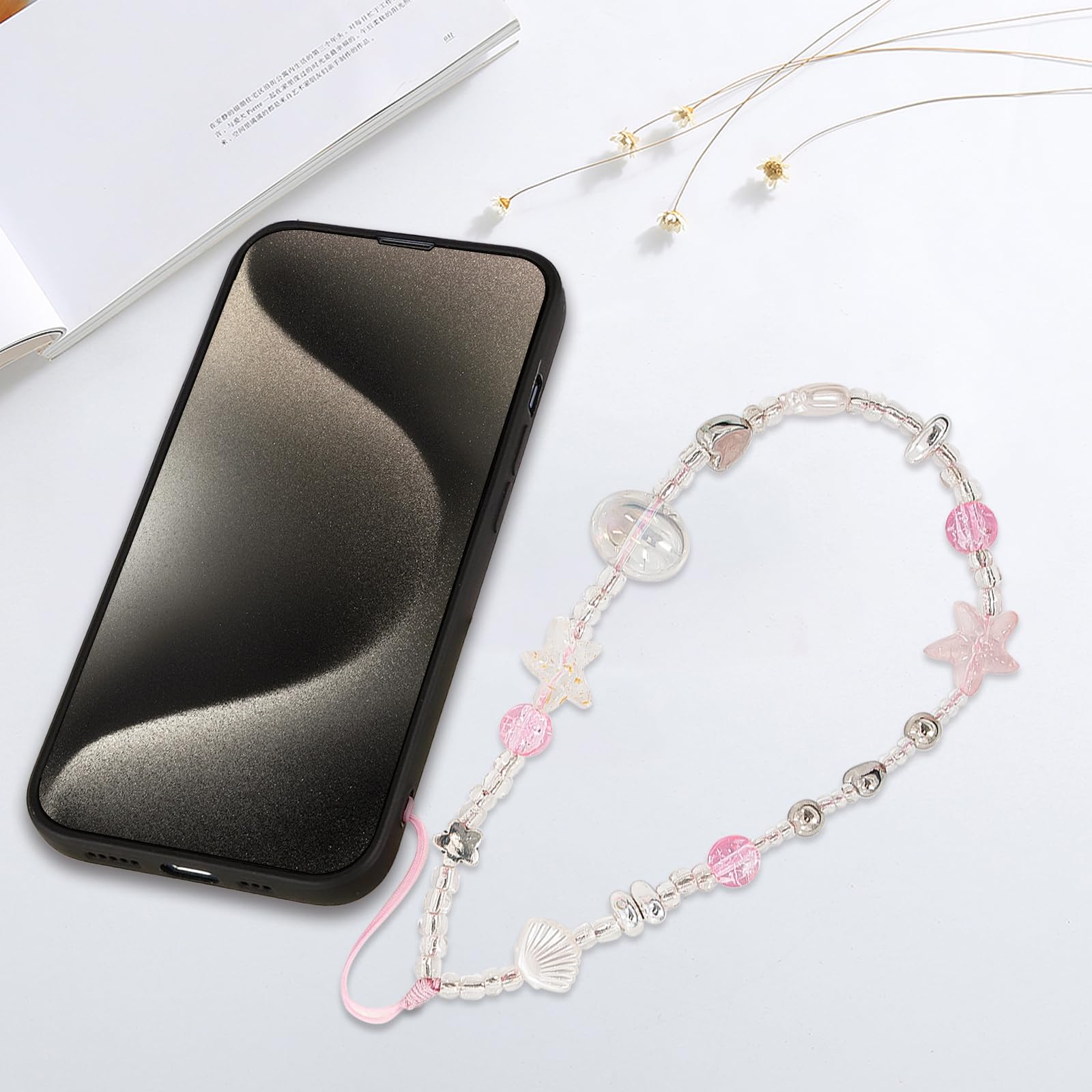 Lot de 2 sangles à breloques en perles pour appareil photo, téléphones portables, sacs, porte-clés (bleu, rose)