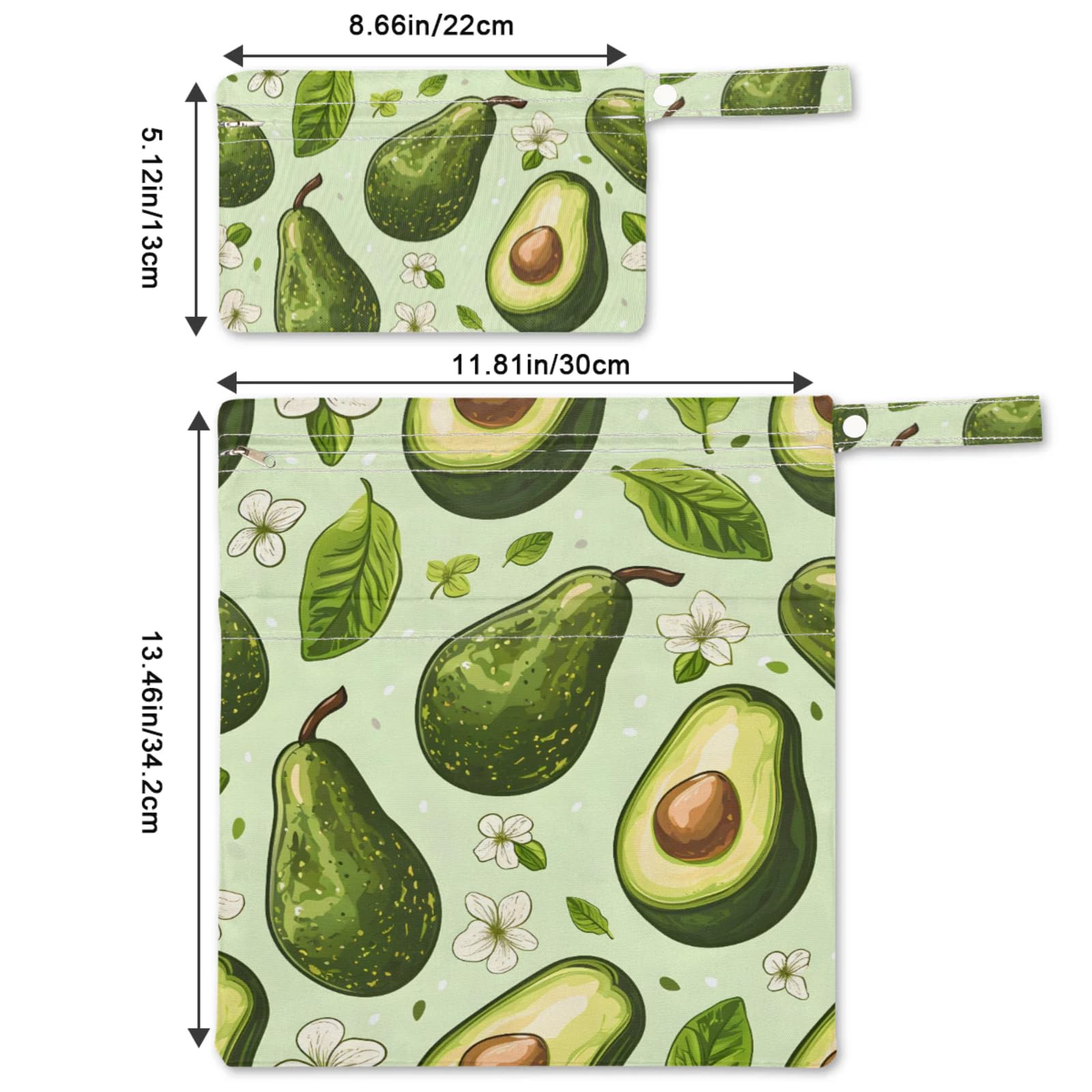 GzLeyigou 2 Set Avocado Wet Dry Bags for Baby Cloth Diapers Reusable Storage Bag for Travel,Beach,Pool,Daycare,Stroller,Gym,Laundry,Dirty Clothes,Swimsuits & Wet Clothes, Wet Bag