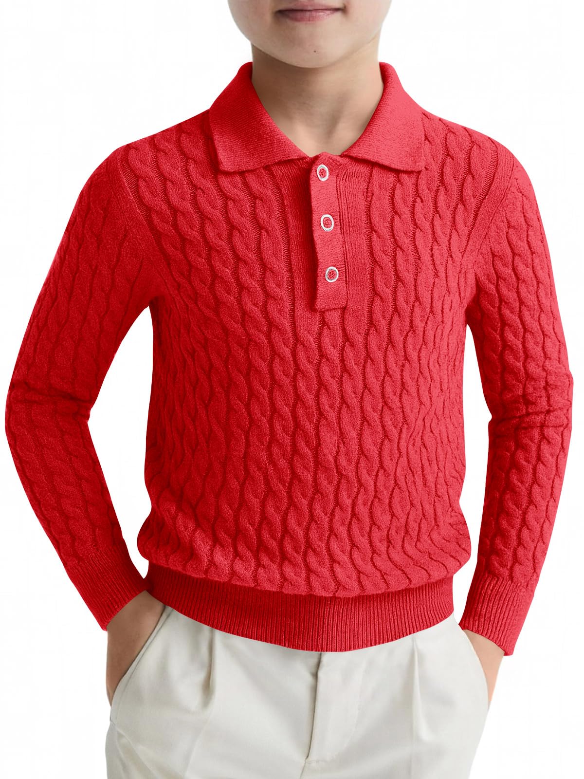 Haloumoning Boys Cable Knit Polo Shirt Kids Long Sleeve Sweater 5-14 Years