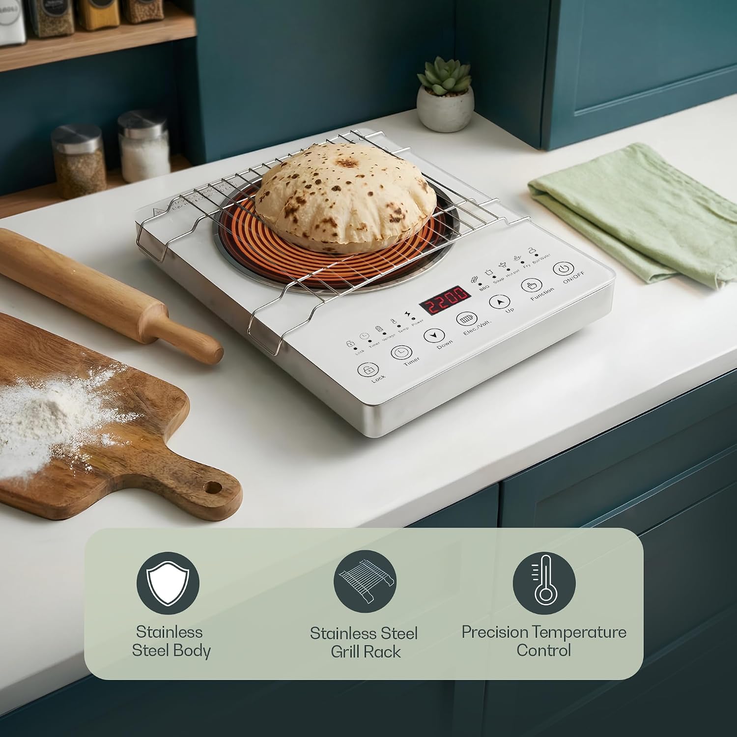 BELL CLOUD390 Infrared Cooktop 2200W – Works with All Types of Cookware, Adjustable Temperature Control, Energy-Efficient Heating, Durable Strong Handles, Portable Electric Cooking Stove, White 71tsfJfcHQL. SL1500