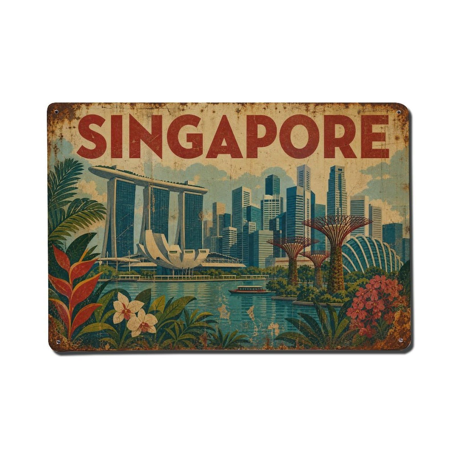 Metal Tin Sign Travel Retro Singapore City