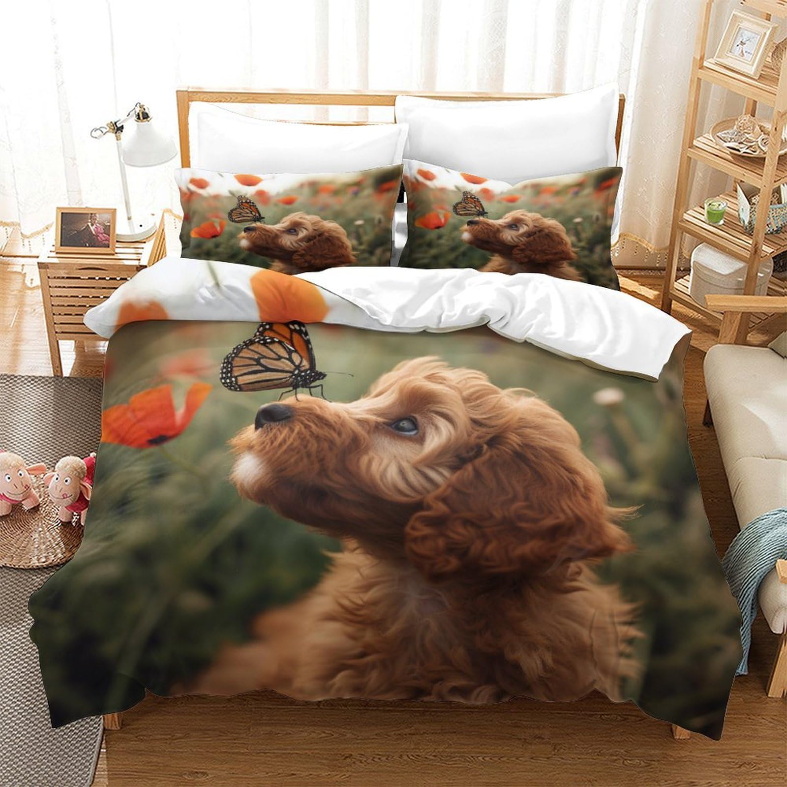 HMRKOEPGX Cockapoo 3D Quilt Cover Reversible Microfibre Cute Dog 3Pcs Bedroom Collection Boys Super King（260x220cm）