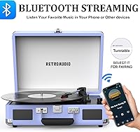 Vista 2 de Reproductor de discos de vinilo RetroAudio de 3 velocidades Bluetooth portátil de maleta, tocadiscos de correa, con 2 bocinas estéreo integradas