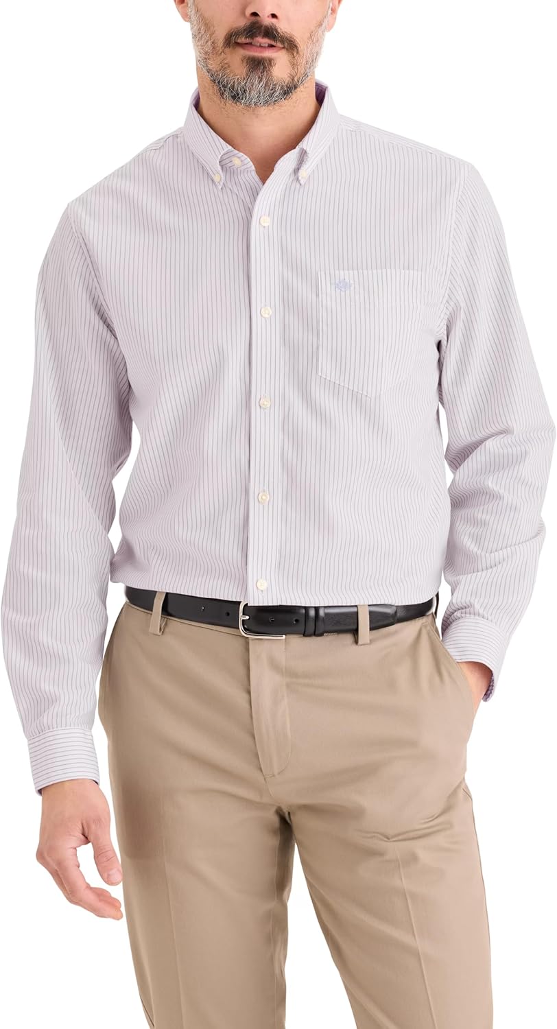 Dockers Mens Classic Fit Long Sleeve Signature Iron Free Shirt with Stain Defender