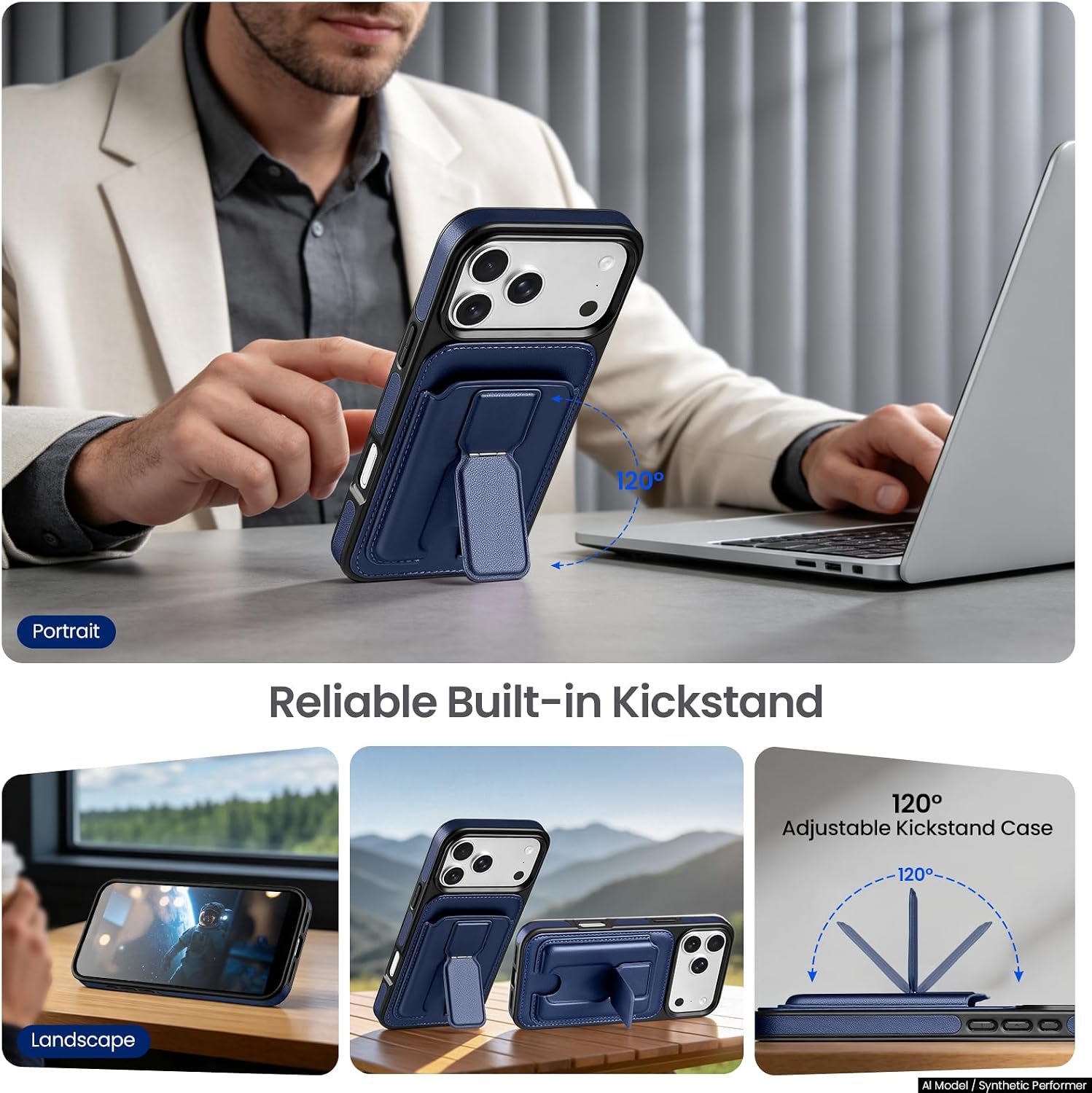 for iPhone 18 Pro Max Wallet Case with Card Holder,Dark Blue image 3