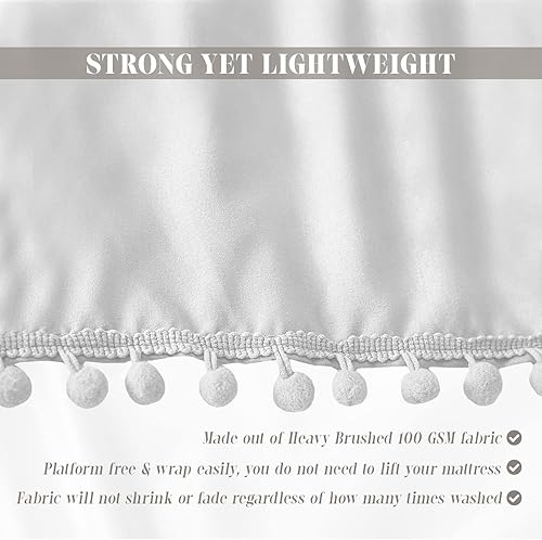 Miniatura 7 de Elegant Comfort 1 falda de cama Ella Collection con pompones, 16 pulgadas de caída, calidad egipcia de 1500 hilos, elástico envolvente para una