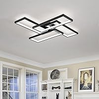 Vista 2 de Modernas luces LED de techo para dormitorio, 26 pulgadas, regulables, cuadradas, para sala de estar, con control remoto, lámpara negra