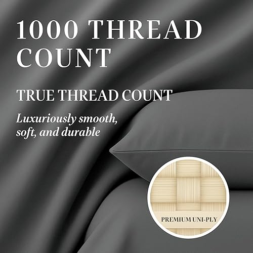 Miniatura 3 de Hyde Lane Juego de sábanas de algodón de 1000 hilos, 4 piezas, sábana bajera, sábana encimera y fundas de almohada, se estira hasta 16 pulgadas para