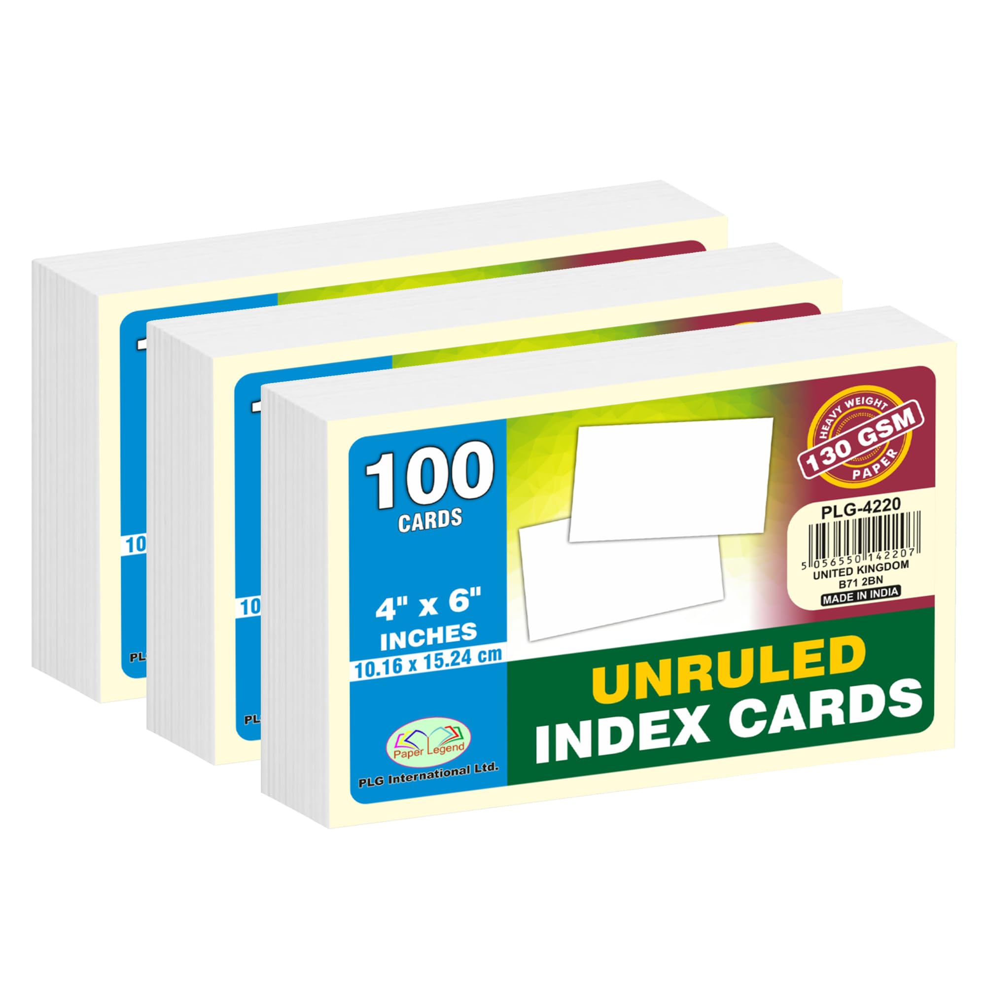 300pcs - A6 Unruled Index Cards 4 X 6 Inches 130gsm White Revision Cards Study Blank Flash Cards Ideal for Quick Notes, Shopping List, Labelling Record Cards to Do List for School Learning Memo Office
