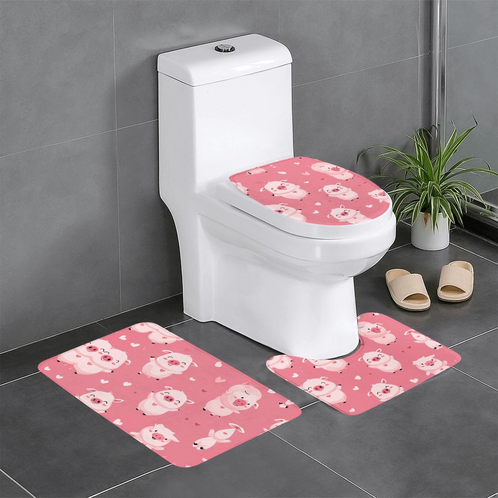Tapis de salle de bain lot de 3 motif cochon pour une coiffeuse chaleureuse