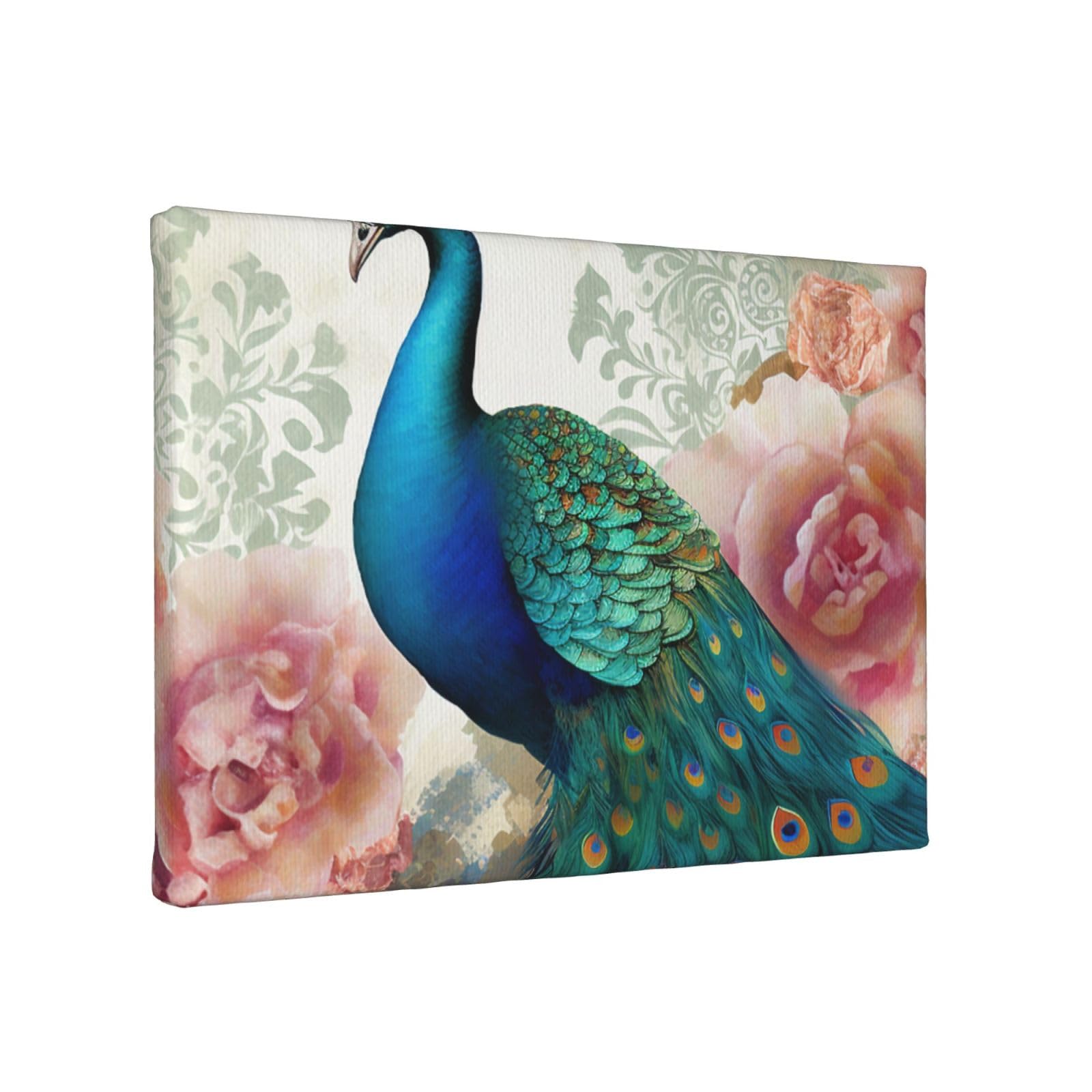 YKLJG Beautiful Peacock and Floral Printed Wall Art Canvas Painting 30x20 CM Wooden Framed Picture Painting Artwork Prints for Bedroom Kitchen Home Office Decor