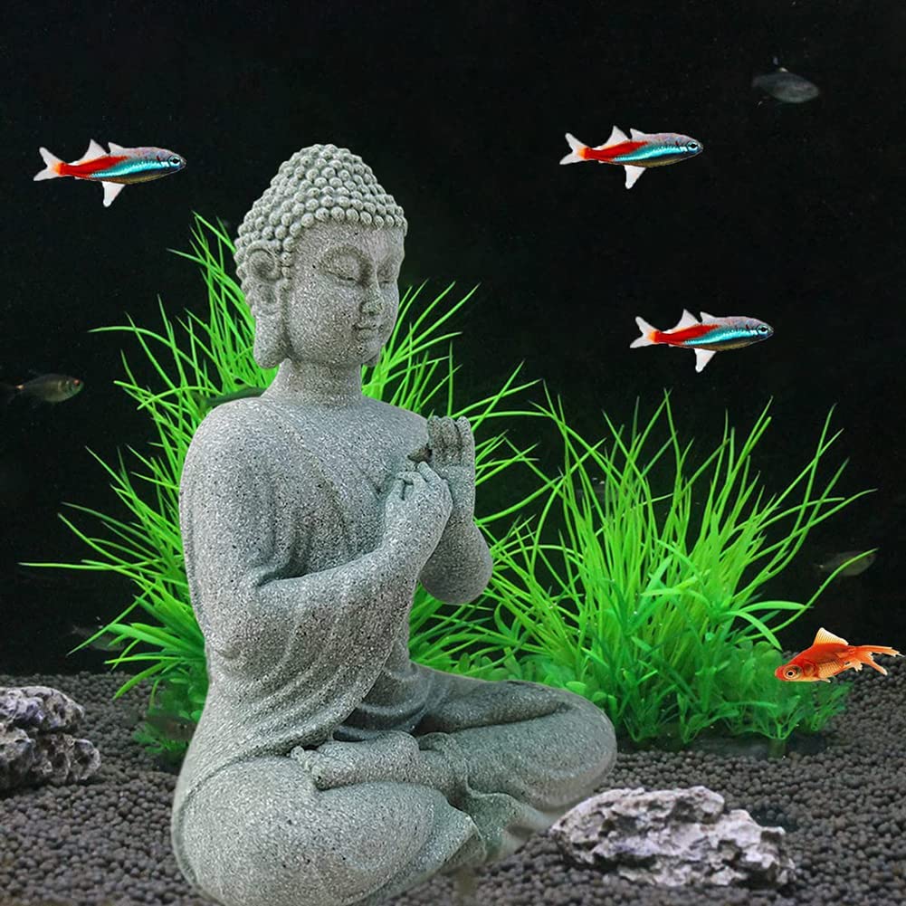 ZYWUOY Resin Stone Aquarium Decorations, Garden Ornament Sitting Buddha Resin Stone Zen Effect Outdoor Indoor Statue
