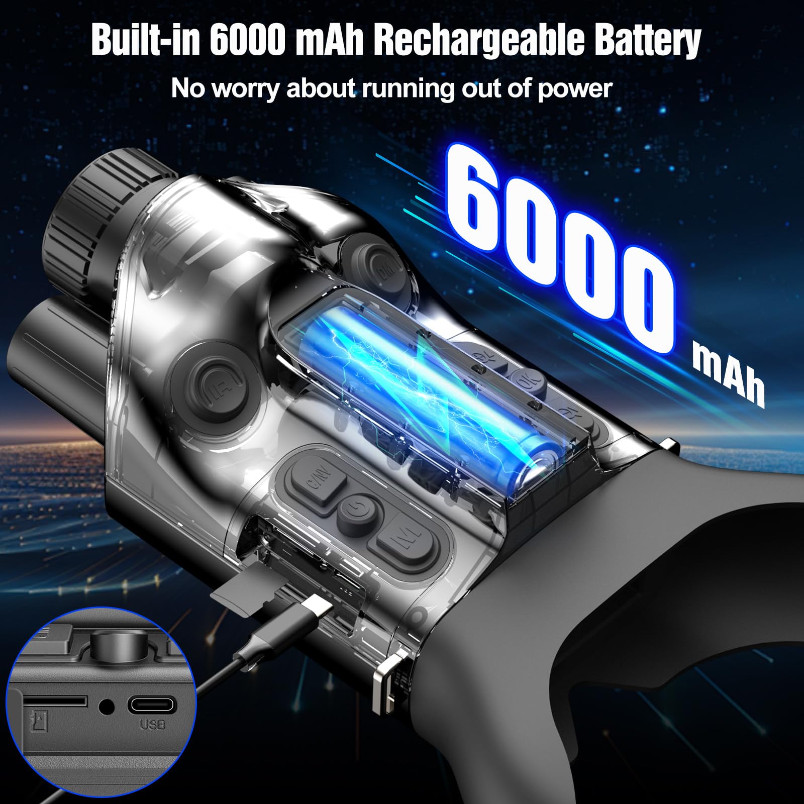 4K Visore Notturno Binocolo Visione Notturna Professionale con Telemetro, Cannocchiale Infrarossi 6X Zoom, Batteria 6000mAh Foto Video per Caccia e Campeggio