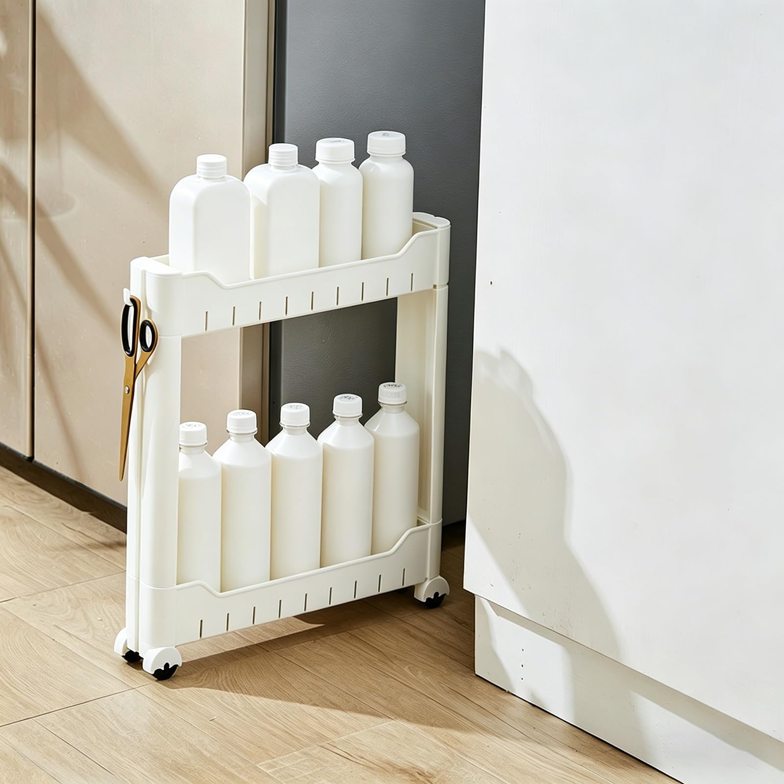 Carrello Portaoggetti Stretto, Mobiletto Bagno Salvaspazio, Carrellino Cucina per Spazi Stretti, Scaffale Multiuso Mobile per Lavanderia con Ruote(39x7x42.5cm)