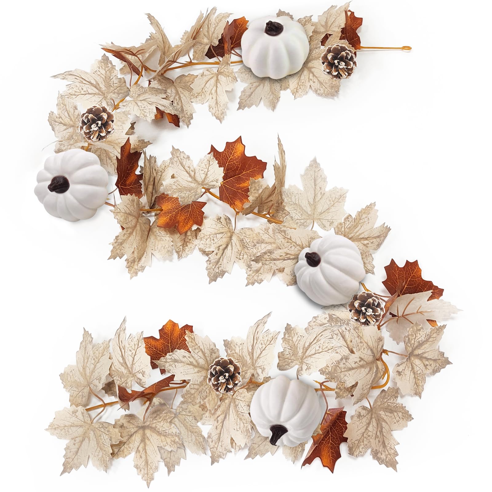 Fall Decor - Fall Garland - 5.9Ft Fall Maple Leaves Garland with Pumpkin Pinecone Artificial Autumn Foliage Garlands Harvest Thanksgiving Decor for Home Outdoor Indoor Mantle Wedding Party Christmas