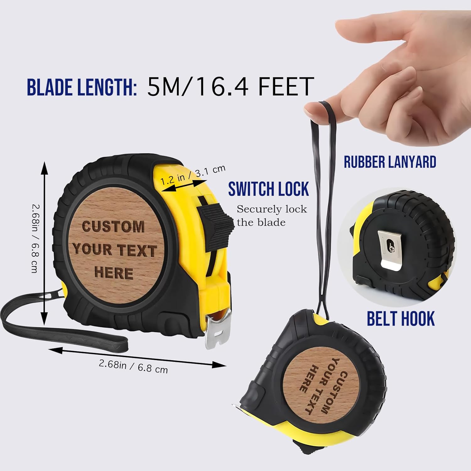 Personalized Custom Carpenter Tools Tape Measure with Names Customized Engraved 16.4 Ft Tape Measure Gifts for Father's Day Dad Grandpa Husband Carpenter Gifts Beech