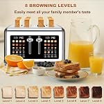 4 Slice Toaster Touch Screen, Stainless Steel Toasters Digital Timer, Dual Control Panel Toasters, 8 Shade Settings 6 Bread Types for Bagel, Cancel, Defrost 1650W Grey
