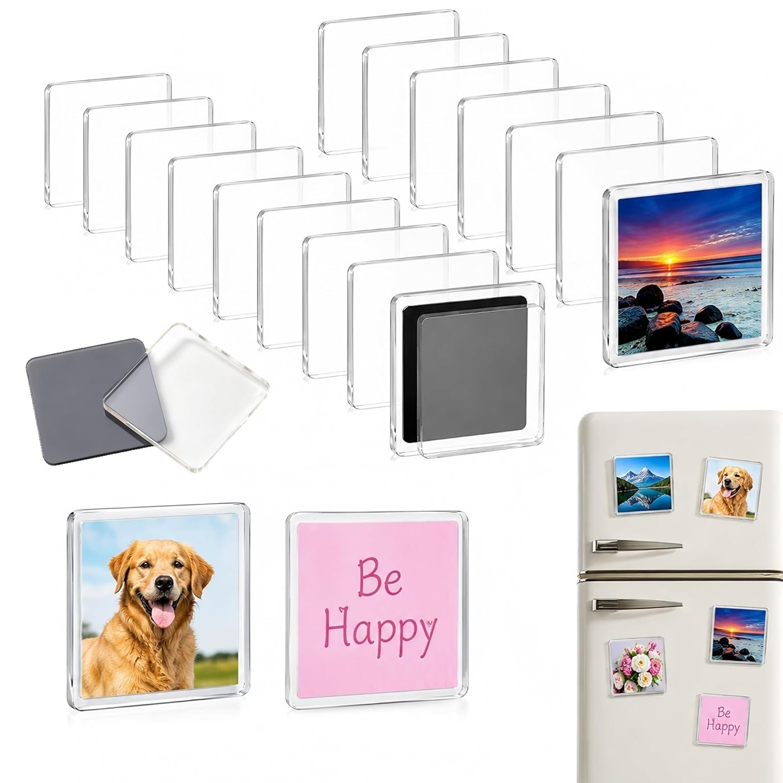 Photo 1 of 20 Pcs Clear Acrylic DIY Fridge Magnets - 2 Inch Square